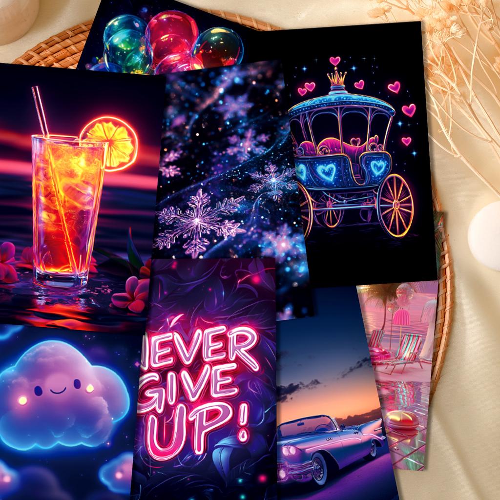 50 Neon Postcards Purple Dream Wall Decorative Cards Light And Shadow Lighting Colorful Decorative Cards