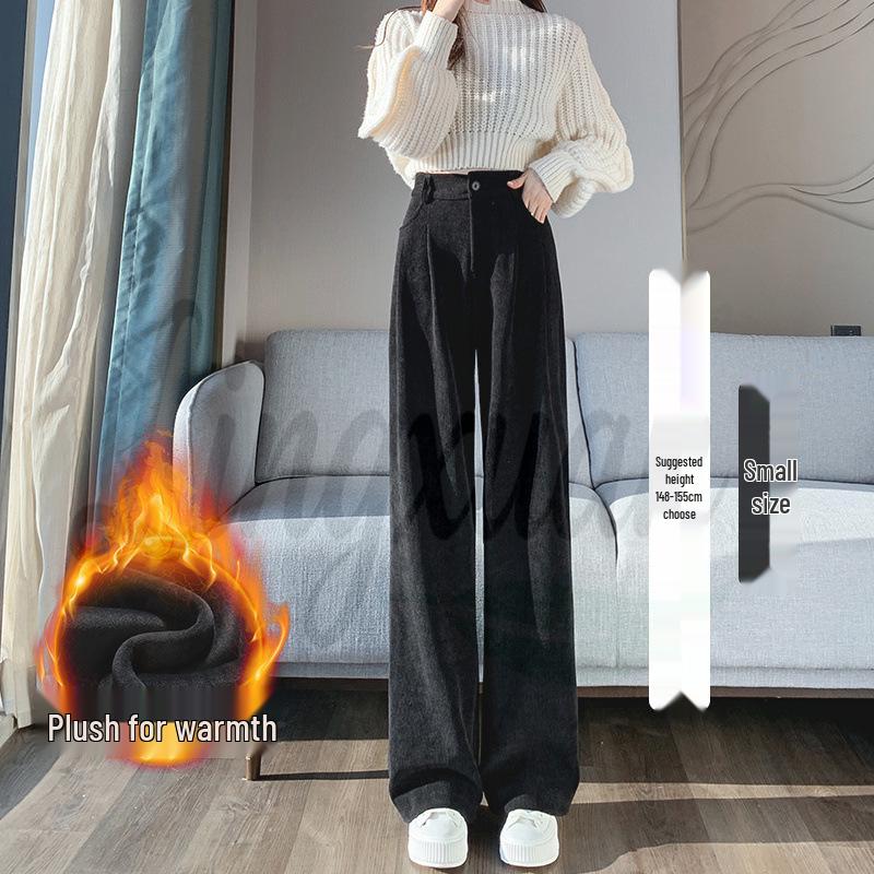 European Cotton Velvet Wide-Leg High-Waisted Women's Corduroy Pants for Autumn/Winter - Drapey, Casual, Floor-Length.