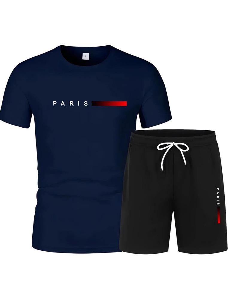 Summer 2025 Men's Casual Loose Fit Letter Print T-Shirt & Shorts Set