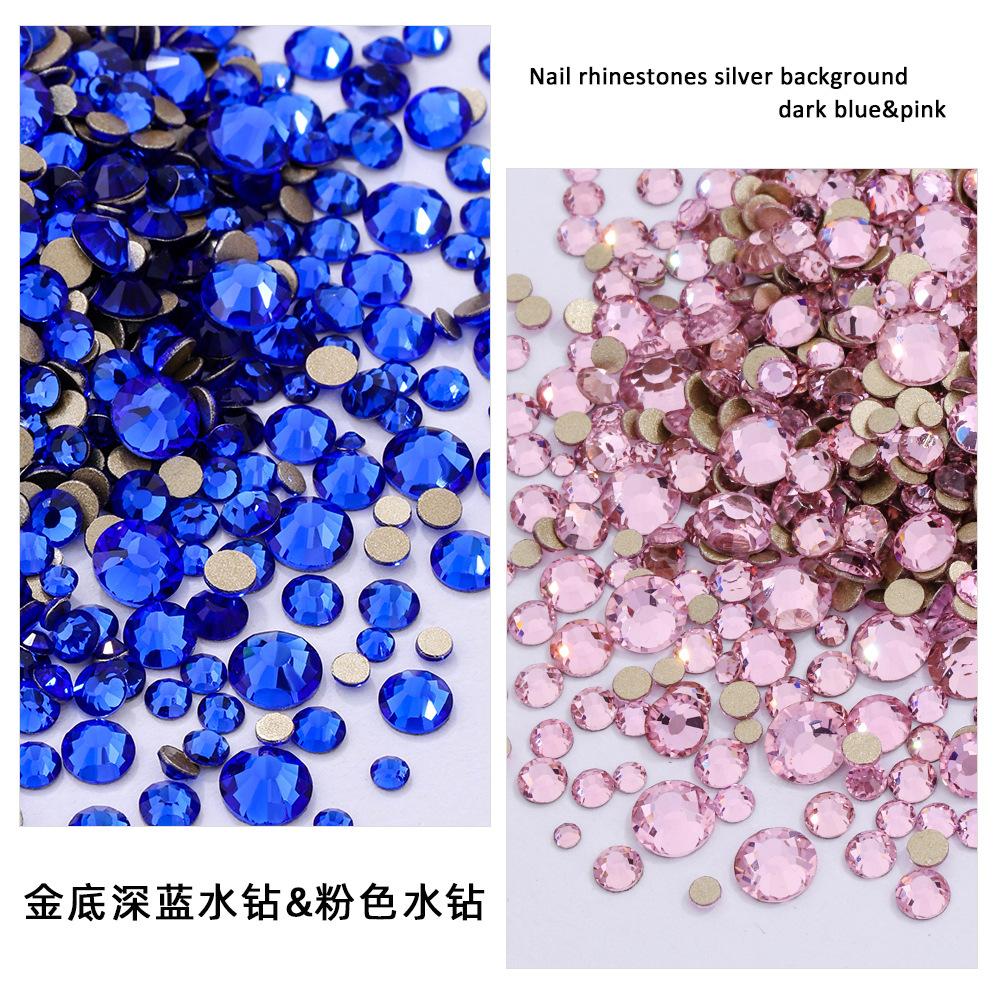 Pujiang Nail Art Strass Goldener Boden Gemischte Größe Flachboden Diamant Ungefähr 1440 Glas Aufkleber Diamanten Farbige Kleine Runde Diamanten