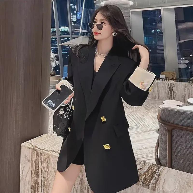 Spring-Autumn 2024 Gold Button One-Size Loose Blazer Jacket