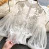 Women's Summer Lace Mesh Puff Long Sleeve Blouse Vintage Blouses Elegant Korean Tops Shirts Clothing