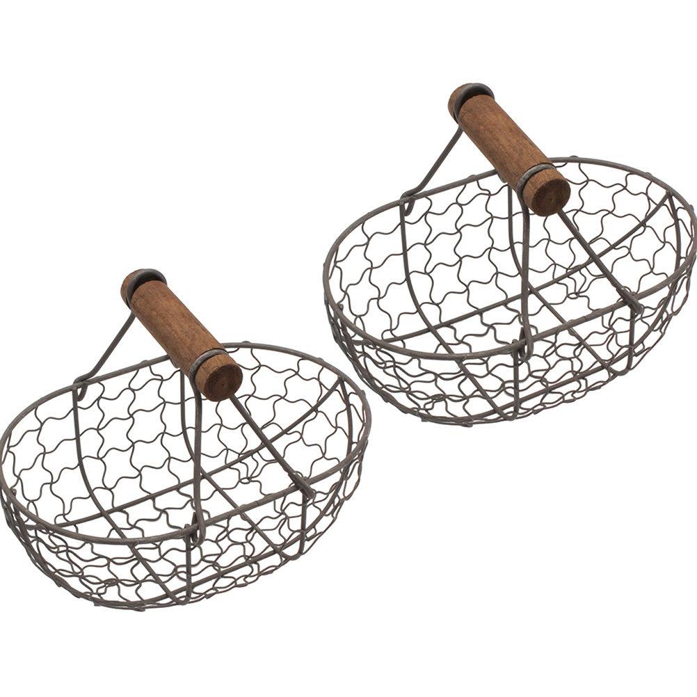 2Pcs Small Metal Basket for Kitchen Use Rustic Iron Wire Storage Basket with Handle Fruit Vegetable Organizer Bread Snack Holder