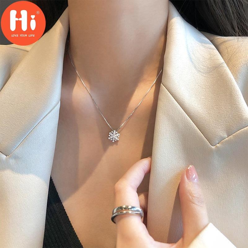 Hi Christmas Snowflake Pendant Necklace Women Trendy Rose Gold Chain Necklace Wedding Jewelry Anniversary Gifts