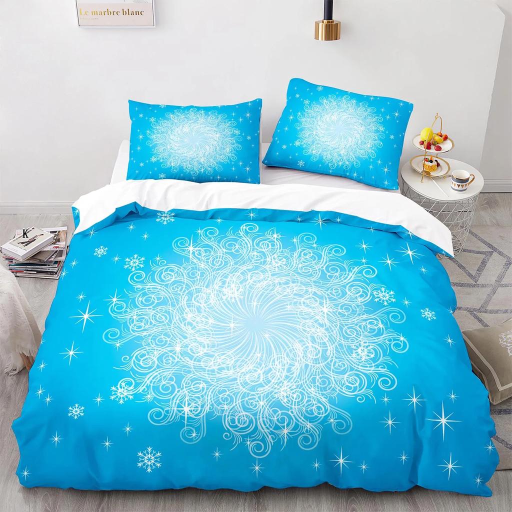 Comforter 3D Snowflake King Queen Romantic Purple Snow Landscape Bedding Set For Kids Teens Adults Christmas Soft