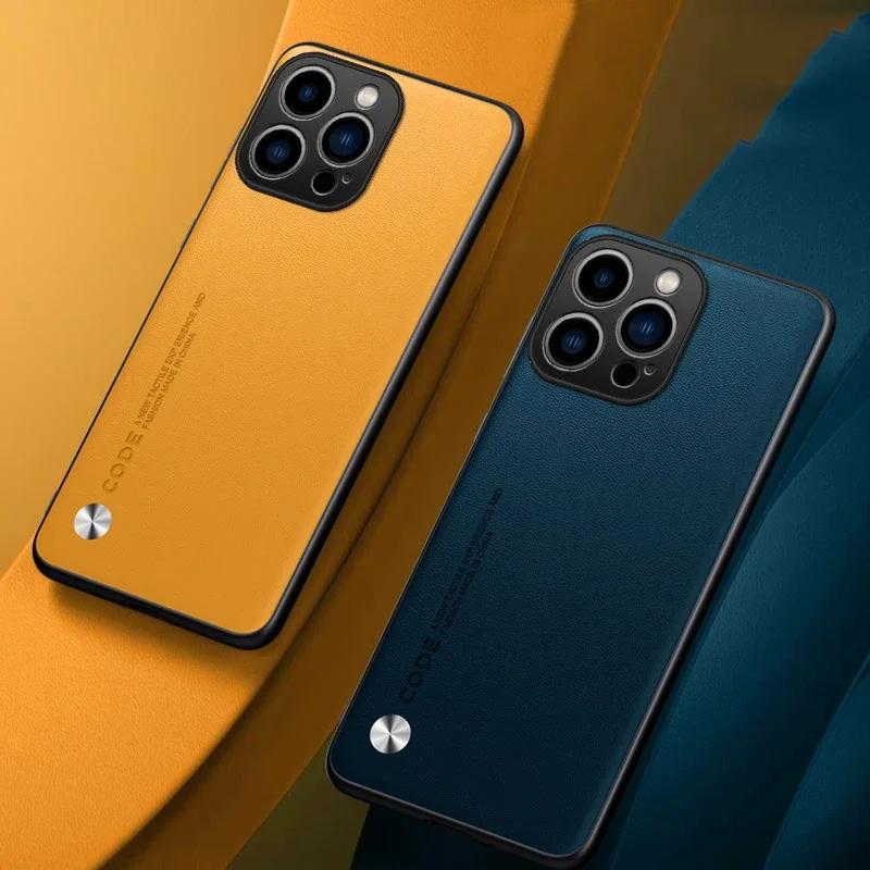 EUCAGR Luxe PU Leer Telefoonhoesje Voor iPhone 17 Pro Max 17E 16E 15 14 13mini 12 Pro Max Effen Huid Schokbestendig Zachte Achterkant