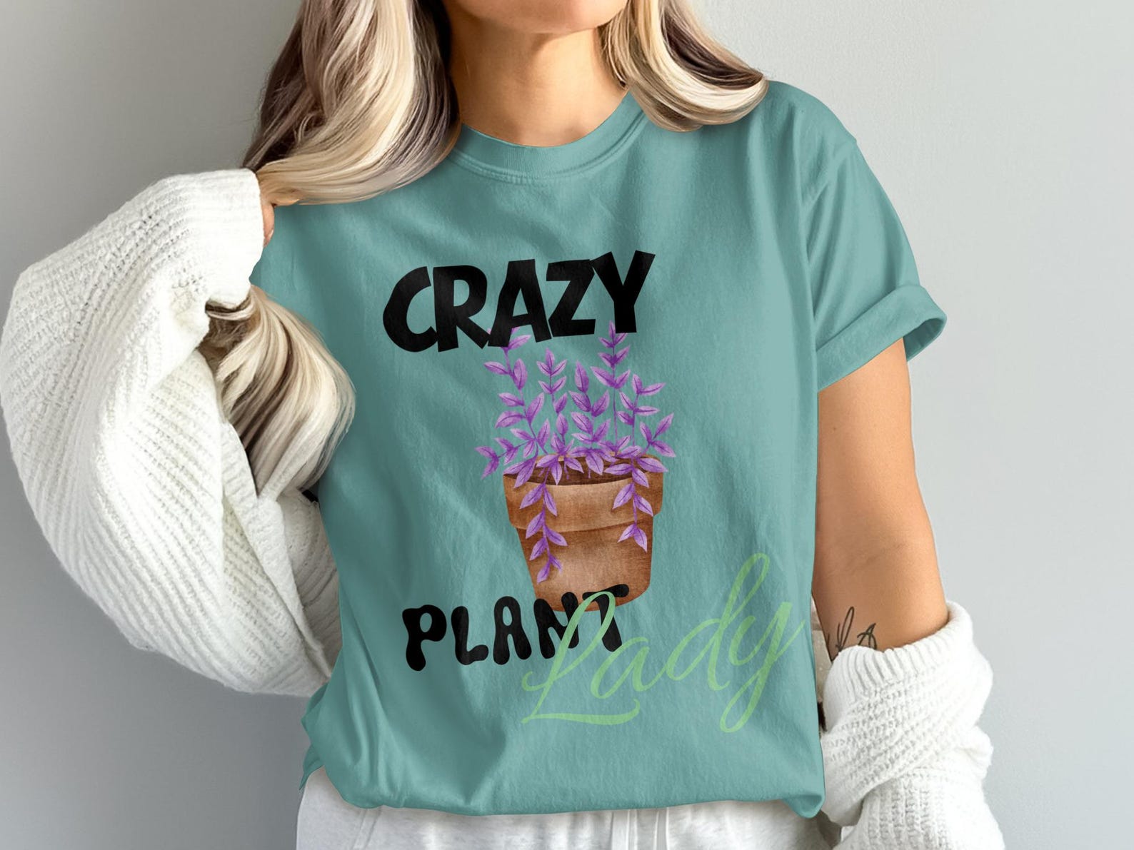 Crazy Plant Lady T-Shirt: Watercolor Potted Plant Botanical Lover Tee 4XL