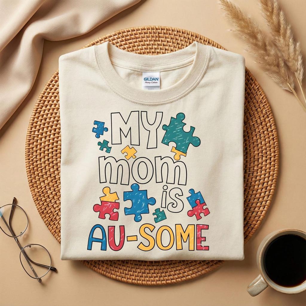 My Mom Is Au-some Shirt, Autism Awareness Mom Tee, Puzzle Piece Graphic Shirt, Proud Autism Parent Gift, Support Neurodiversity Shirt