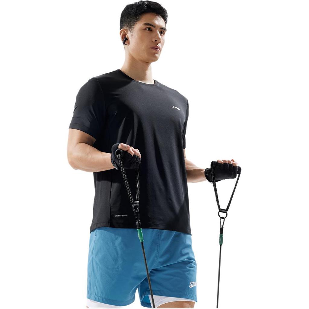 Li-Ning Casual Sports Simple Solid Color Round Neck Pullover Short Sleeve T-Shirt Men Tops Black ATSV361-2