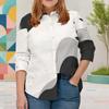 Women Plus Size Collared Neck Long Sleeve Geometric Printed Button Front Curved Hem Shirt