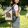 Damen Ethnisch Elefantenmuster Rucksack Leinwand Kordelzug Schultasche Vintage Reise Tagesrucksack Umhängetasche