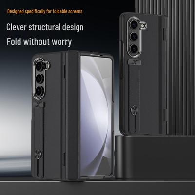Samsung Z Fold6/5 Leather Phone Case with Film Protection & Wrist Strap