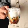 4 bucăți, floare în interiorul ceștii de cafea din sticlă, 350ml/11.83oz ceașcă de espresso cu pereți dubli, ceașcă de apă cu nisip mișcător izolată, vară