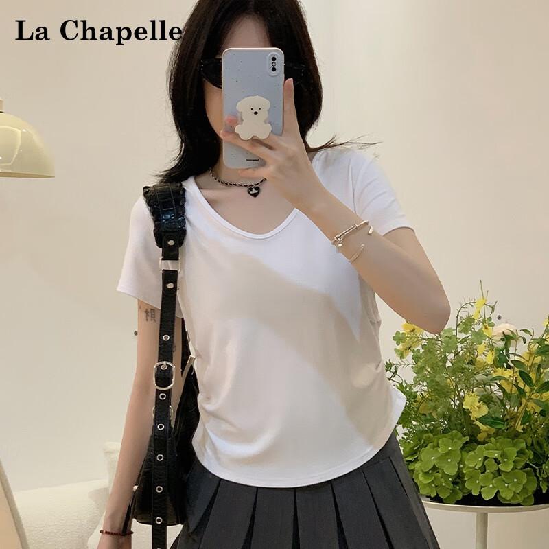 La Chapelle Women s V-Neck Pleated Crop T-Shirt 2XL
