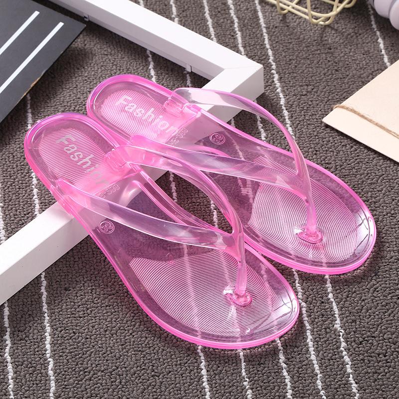 Crystal Jelly Transparent Cool Slippers Female Summer Student Korean Version of Fashion Trend Outer Wear Pinch Foot Flip-flops Flat Bottom