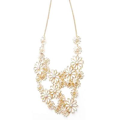 Gold Plated Sweater Chain Flower Choker Pendant Necklace Lady Jewelry