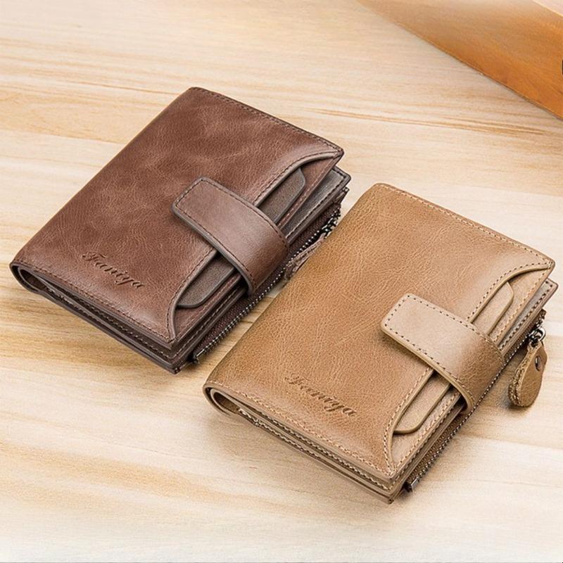 Carteira Masculina Couro PU Curta Vintage Multi-cartão Curta Couro Encerado a Óleo Porta-moedas Pop Caixa de Presente Presente