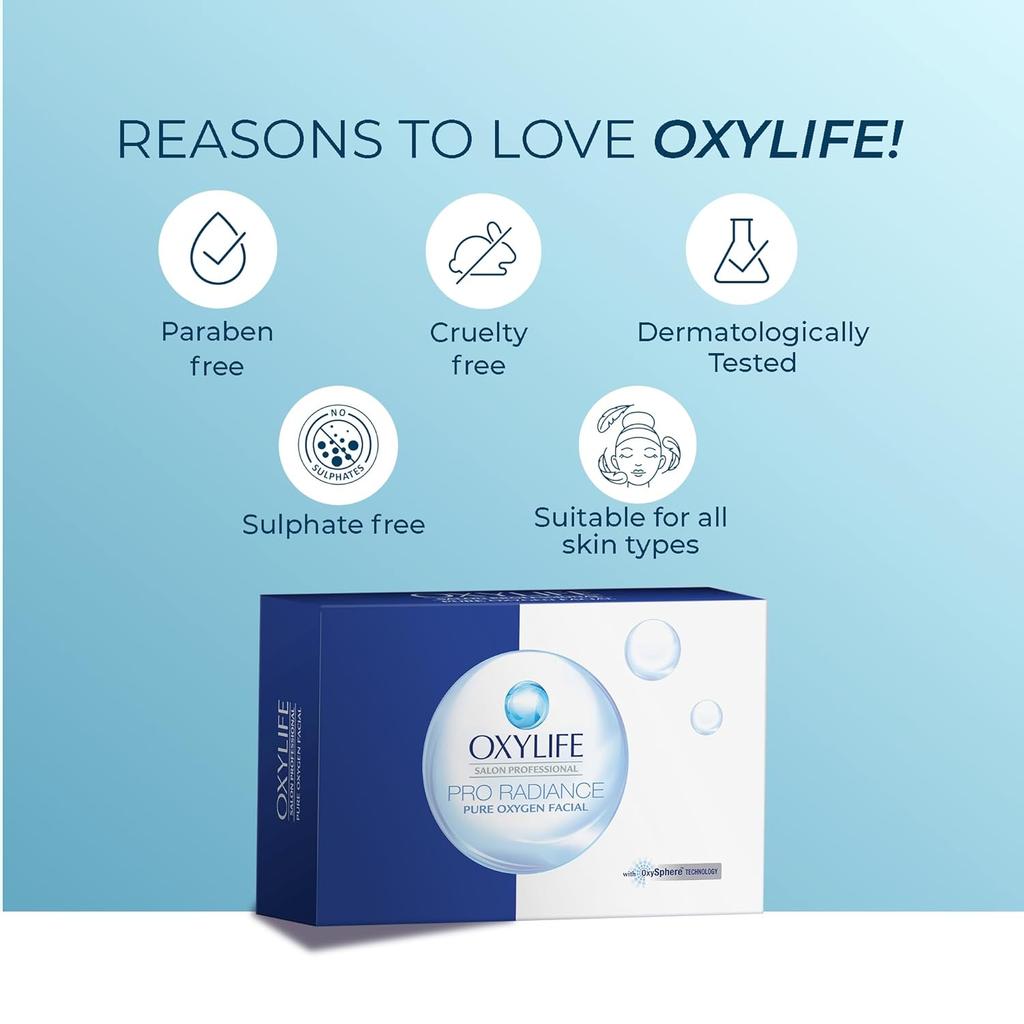 Oxylife Salon Professional Proradiance Pure Oxygen Facial Kit - 50g | Removes Dead Skin Cells | Cleanses Impurities | Removes Blackheads