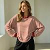 Round Neck Classic Women's Striped T-shirt Long Sleeve Fashion New Tops Spring and Autumn Streetwear Elegant Loose Casual Simple Retro Tee Shirts