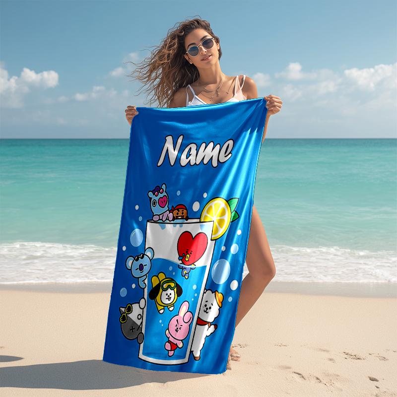 Personalized Customized Proof Beach Towel with BT21 Logo Pattern - Soft, Absorbent, Quick-drying, Perfect Swimming, Camping&bathing