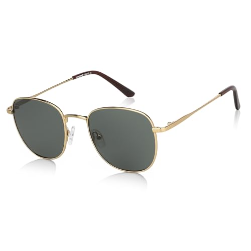 Vincent Chase Eyewear by Lenskart Round Sunglasses, Polarized & 100% UV Protection, Full Rim,Unisex (Golden Frame, Green Lens, VC S13119)
