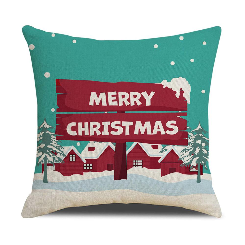 Christmas Pillow Cover Christmas Pillow Linen Cartoon Print Holiday Home Bed Cushion Cover