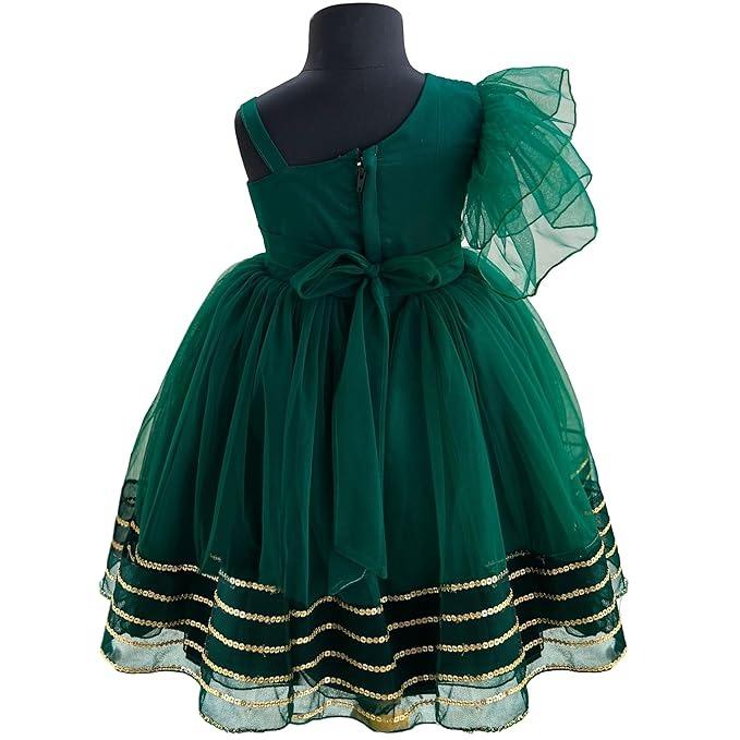 Платье для девочек, Sleeveless Knee-Length Dress with Ruffle Pattern (Bottle Green),  Stanwells Kids