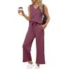 Women's Loose Fit Two Piece Outfit Sleeveless V Neck Tank Top Drawstring Waist Wide Leg Pants Tracksuit