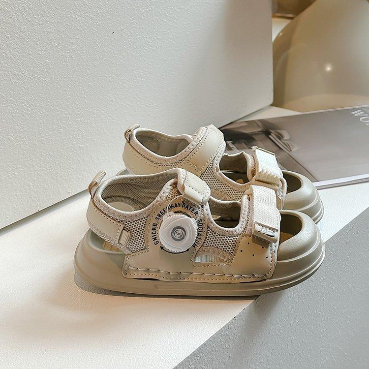 

Children s rotating button bag head sandals 2025 new summer boys sports shoes beach shoes Korean version of girls shoes 37 бежевый