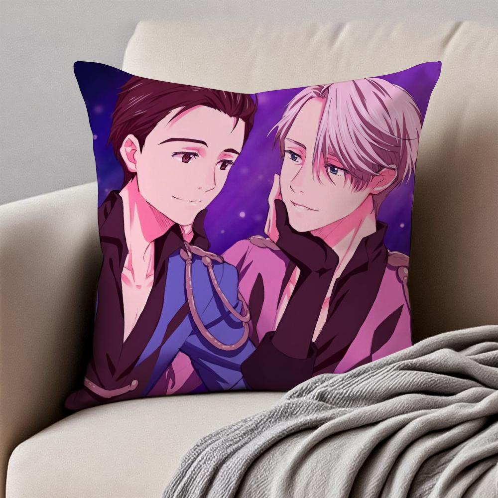Elegant Sports Anime YYuri on Ice Cushion Cover Pillowcase Antidustmite Invisible Zipper Short Plush Sofa Cushion