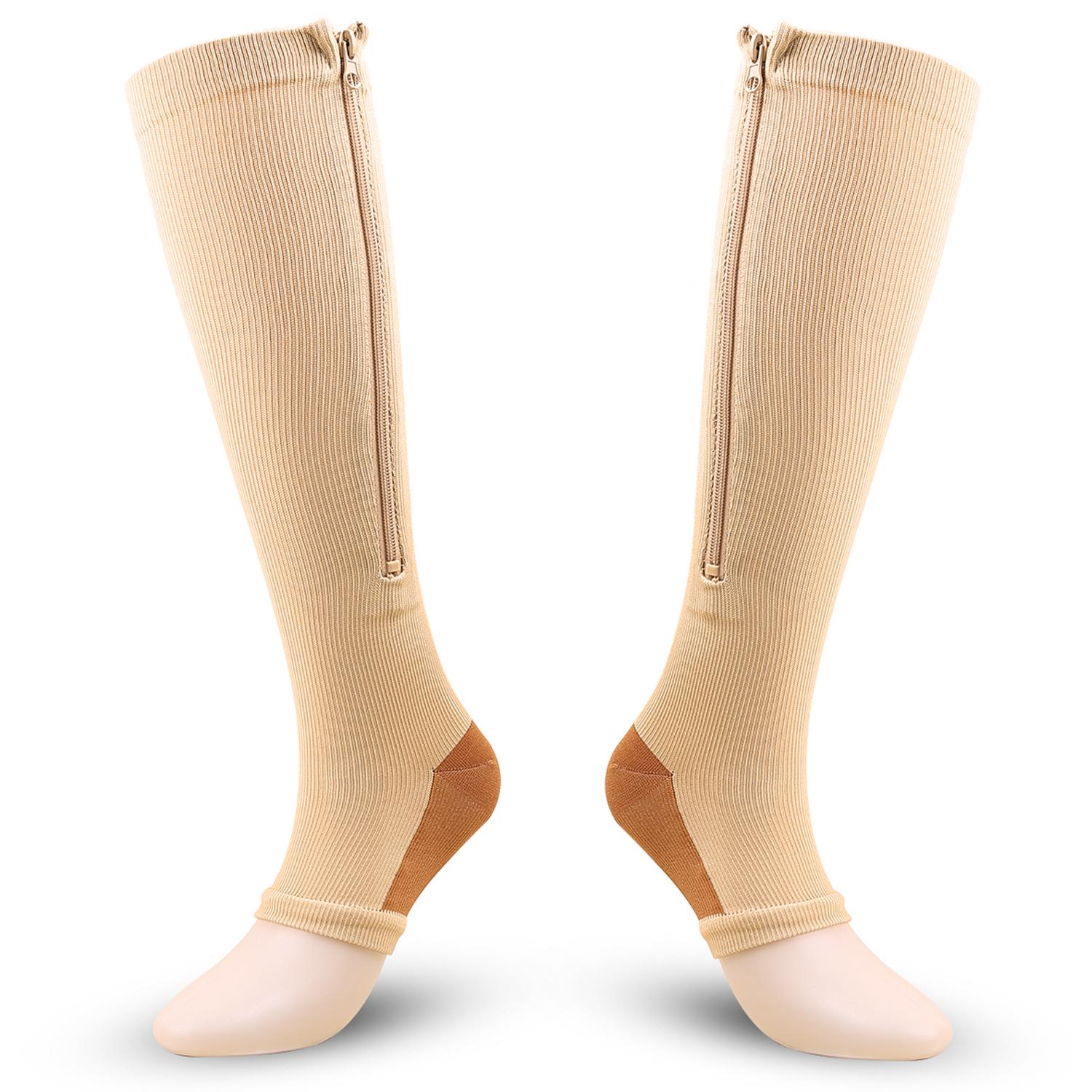 A5109 1 Pair Sports Zipper Compression Socks Calf High Tube Compression Stockings D