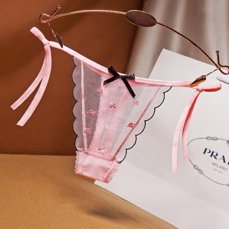 Women Sexy Lace Panties with Bowknot Panties Low Waist G-string Breathable T-back Briefs Lady Charming Thongs Underwear