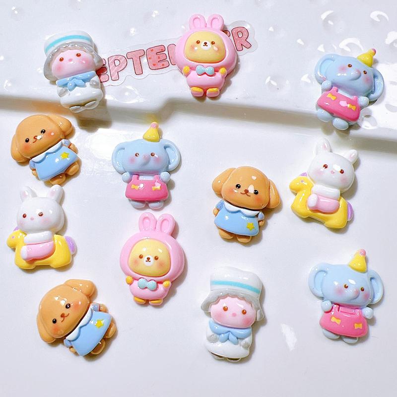 10 Pcs New Cartoon Animal Elephant, Rabbits, Kittens Series Resin Scrapbook Diy Jewelry Party Gift Hairpin Accessories A87