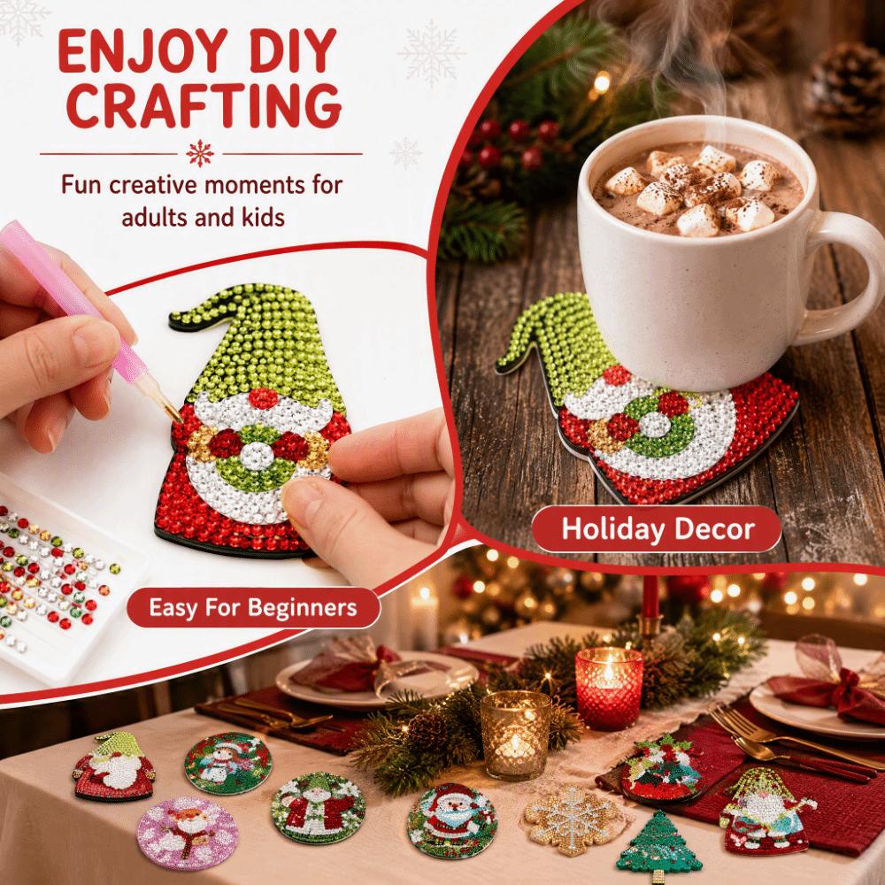 8Pcs with Metal Stand Round Art Coasters Entry-level Coaster Kit DIY Painting Coasters Gift