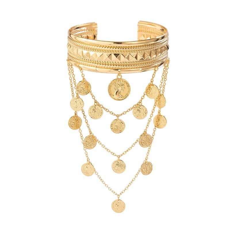 

New Arrival Fashion Metal Coin Tassel Female Dance Bracelet Golden 3-Layer Coins