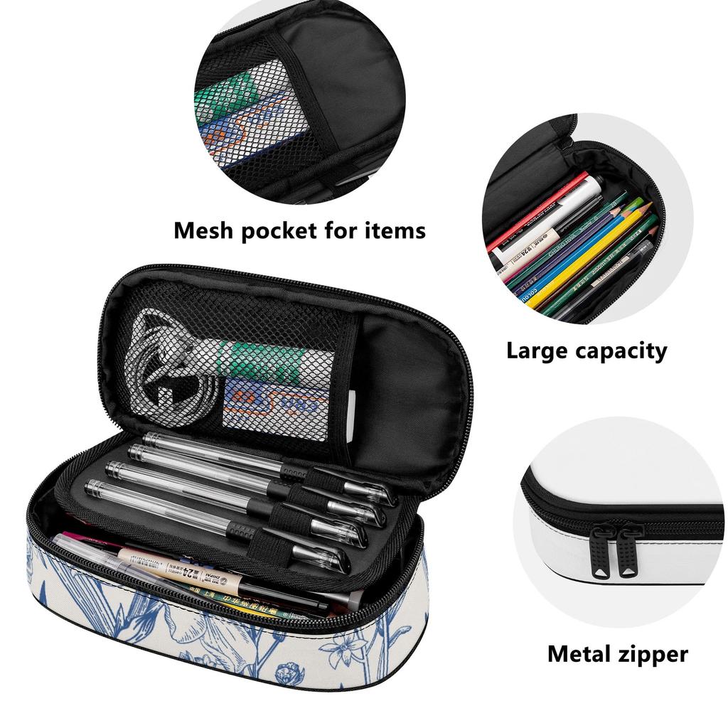 Pencil Bag Easy Open Zipper High Capacity 300D Polyester with Main Pocket Mesh Layer and Removable Pen Divider for Students