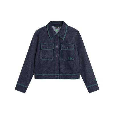 Li Ning Sports Lifestyle Series Letter Embroidery Polo Loose Single-Breasted Denim Jacket Women Jacket Denim-Blue AJDT366-2