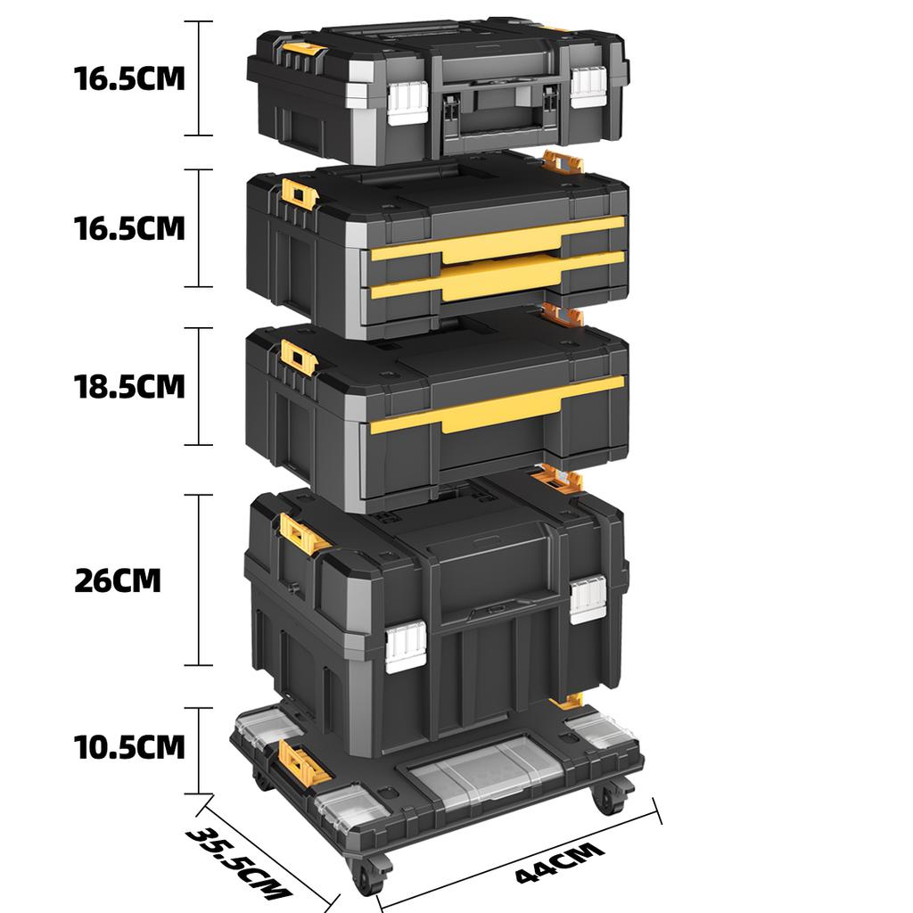 AIRAJ Stackable Modular Combo Toolbox Set -Portable Combo ToolBox with Wheels for Space-Saving Modular Assembly & Easy Mobility!