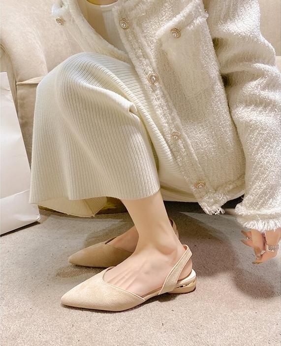 

Высококачественные сандалии Летний модный дизайн из замшевой кожи Сексуальные женские туфли на формальный случай с острым носком Удобная обувь на низком каблуке 38