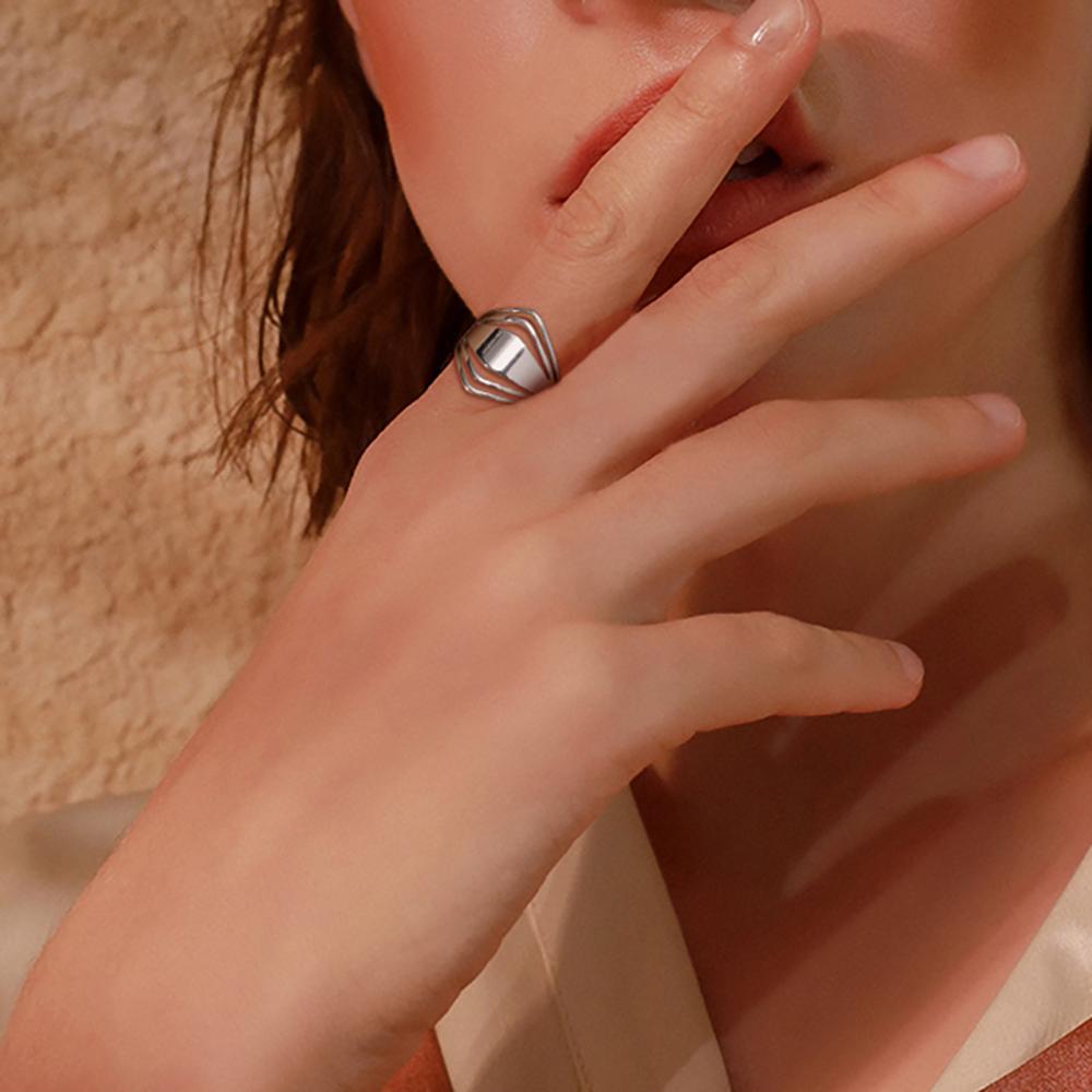 Stainless Steel Women's Ring Simple Heart Butterfly Moon Phase Geometric Finger Rings Wedding Gift for Lover
