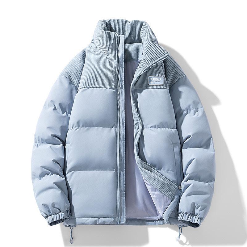 Winter new stand-up collar corduroy splicing cotton-padded clothes men's couple thickened windproof cotton clothes 