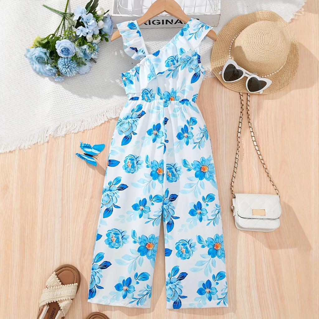 Girls Fashion Floral Print Romper Summer Casual Romper for Kids