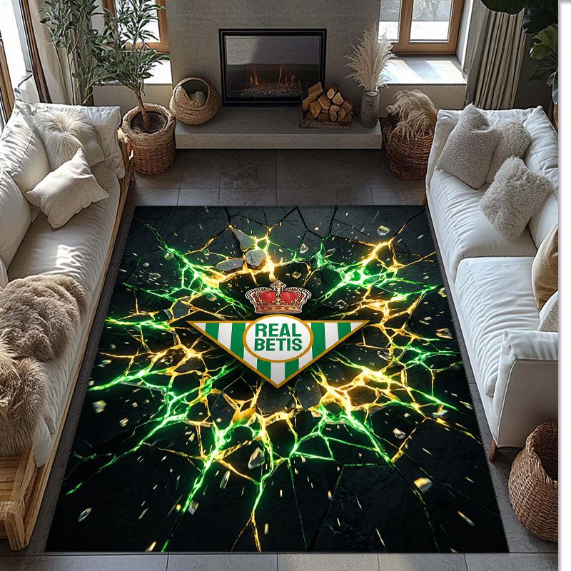 Real Betis Football Print Crystal Velvet Rug, Comfortable Water Absorbent Non Slip Indoor Floor Carpet