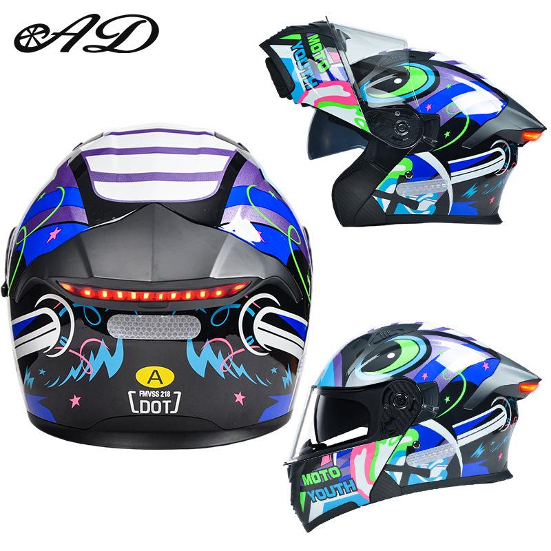 DOT Certified Unisex Flip-up Motorcycle Helmet: Stylish, All-Season Safety Taillight Design