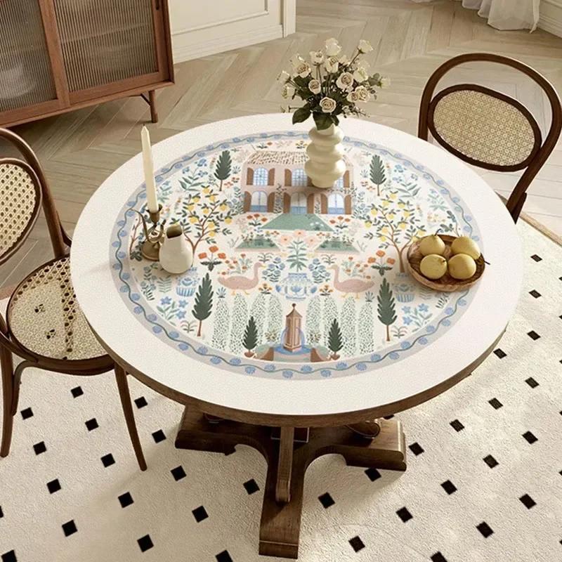 Round Waterproof Tablecloth Pvc Oil-proof Anti-scalding Dining Table Mat Japanese Minimalist Style Home Decoration Tablecloths