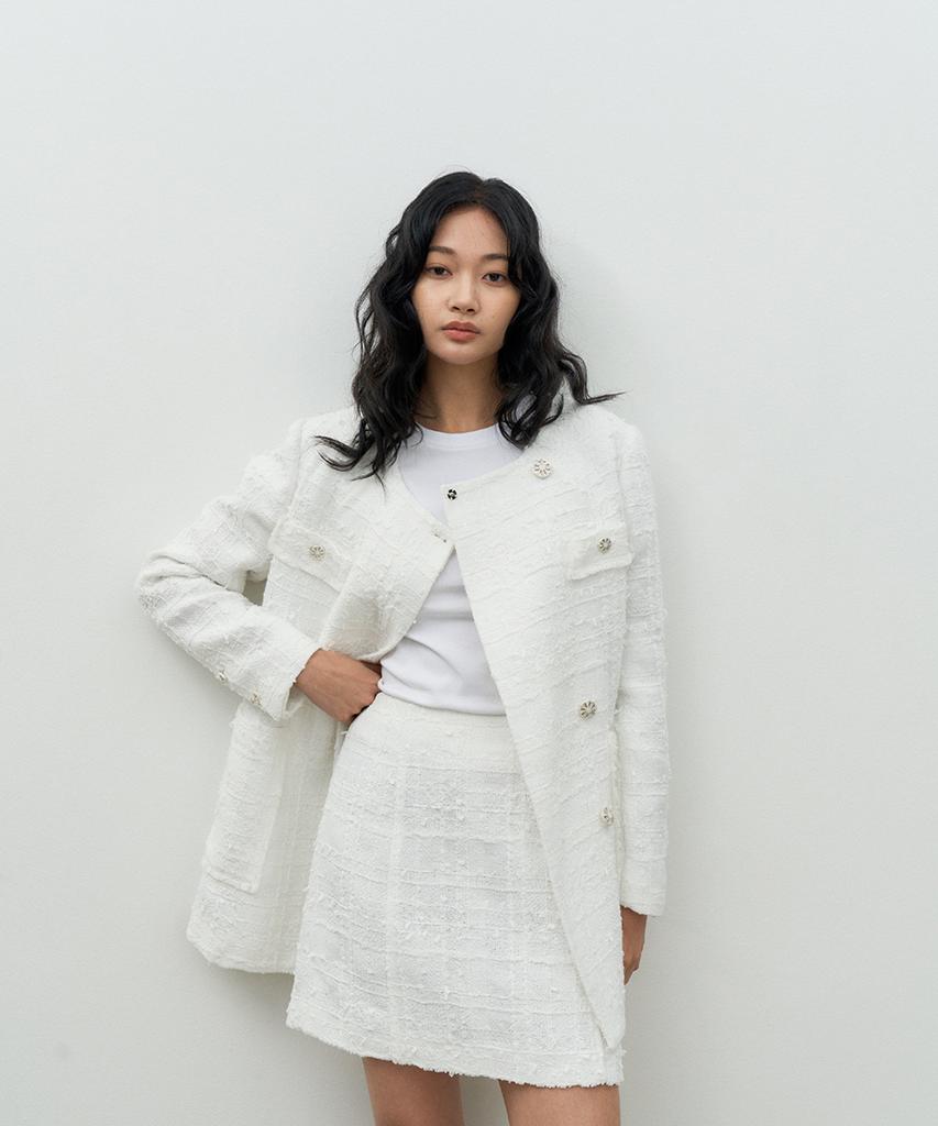 Make A Toast Classic Tweed Skirt White Mbessk003Wh