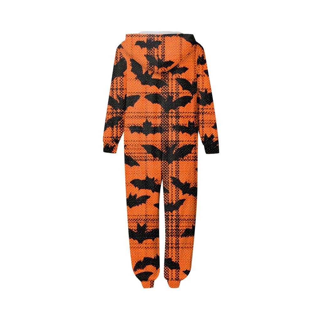 Set Tuta Intera con Cappuccio, Maniche Lunghe e Zip, Stampa di Halloween, Coordinato per Famiglia