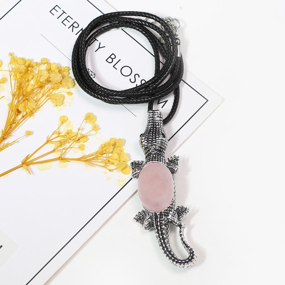 

1 шт. модное ожерелье с кристаллами из натурального камня, кулон из крокодиловой веревки, ожерелья-цепочки для женщин, ювелирные изделия 20 × 67 мм 1Pcs/Rose Quartz