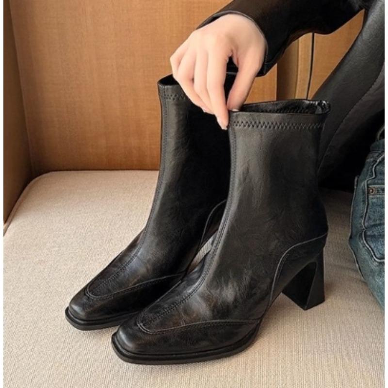 

Fashion New Style Vintage Women s Fashion Boots Elegant Modern Boots Women Pointed Toe Back Zip Thin Heels Sewing Shoes Zapatos Mujer 35
