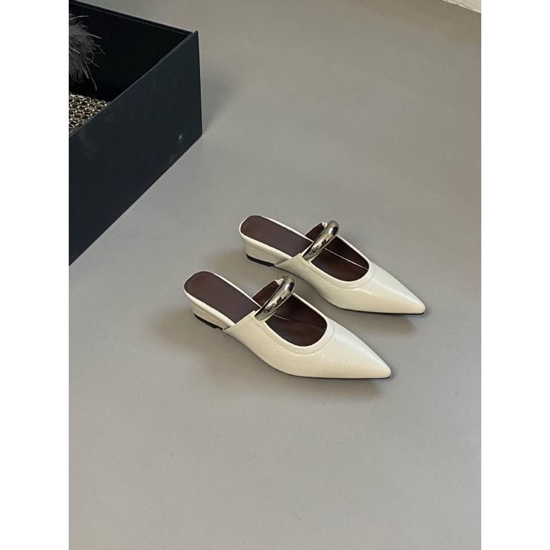 

Остроносые полушлепанцы с полым верхом, на одном ремешке, с металлической пряжкой, кожаные, на танкетке, ретро-сандалии 40 белый